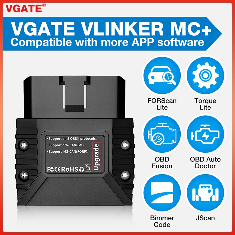 Vgate vLinker MC+ ELM327 บลูทูธ 4.0 OBD 2 OBD2 ELM 327 wifi เครื่องมือสแกนเนอร์วินิจฉัยรถยนต์ สําหรั