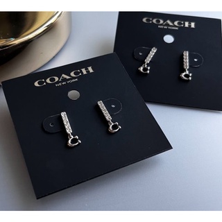 ต่างหู COACHทSIGNATURE PAVE BAR STUD EARRINGS สีเงิน ของแท้100%