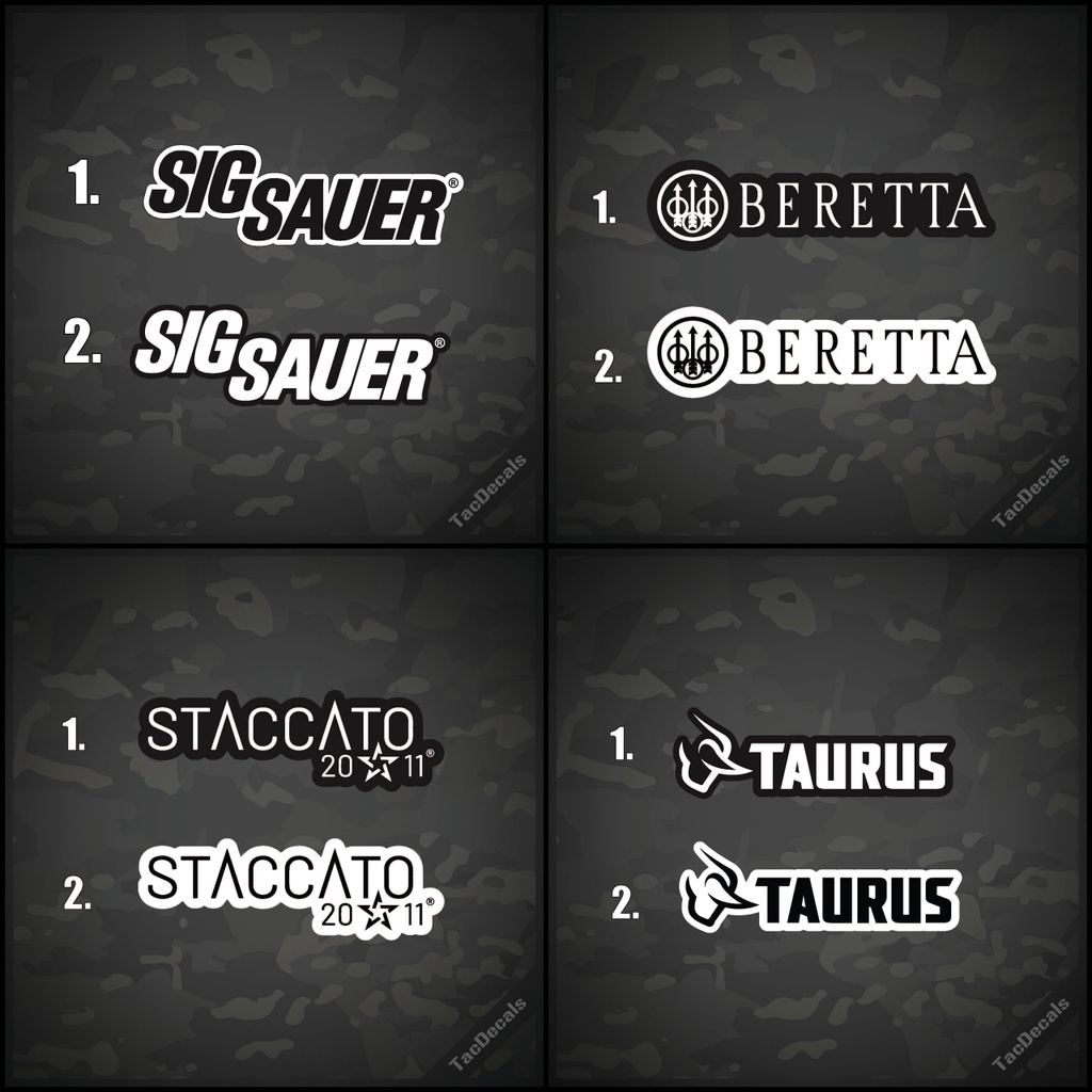 ชุด2 สติกเกอร์โลโก้ Sigsauer/Beretta/STI STACCATO2011/TAURUS  สติกเกอร์ติดรถยนต์ กล่อง งานพิมพ์
