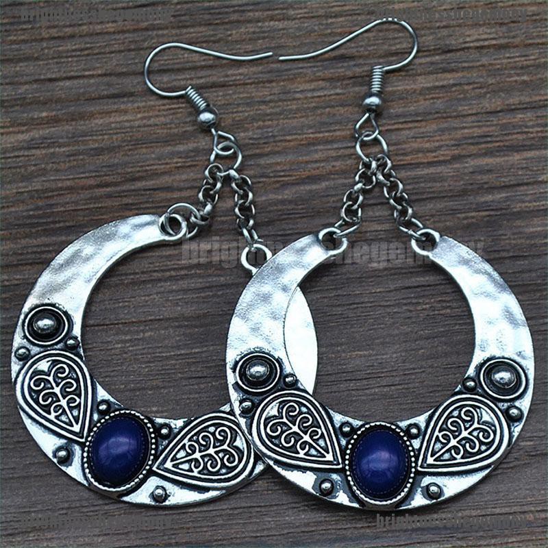 Vintage Women Boho Turquoise Crystal Tibet Silver Hook Dangle Earrings Jewelry | Australia