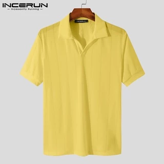 Incerun เสื้อโปโล คอปก แขนสั้น ลําลอง สไตล์เรียบง่าย 6 สี สําหรับผู้ชาย