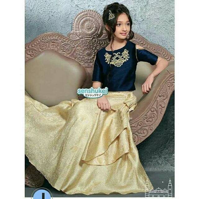 Senshukei 31 J Navy Top Set กระโปรงยาวพีช ชุดอินเดียเด็ก 2y, 3y, 4y, 8y, 9y, 10y, 11y, 12y, 13y