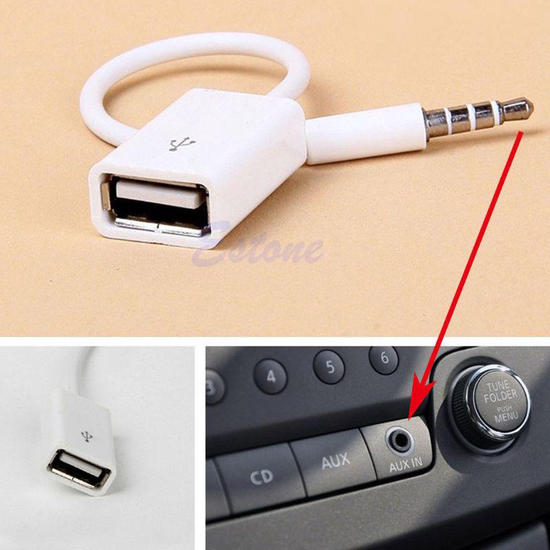 สายเคเบิ้ล Male AUX Audio Plug Jack to USB 2.0 Female สำหรับรถยนต์