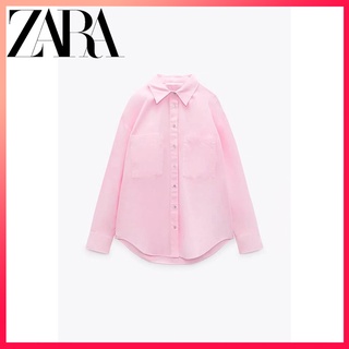 Zara 2022 ใหม่ เสื้อเชิ้ตแขนยาว คอปก กระดุมแถวเดียว สีพื้น สําหรับผู้หญิง