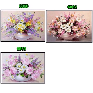 ภาพครอสติสคริสตัลแบบติดเต็มแผ่น รูป Flower in Vase แนวนอน