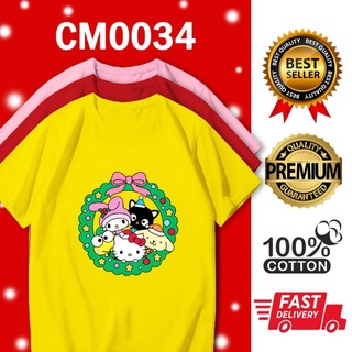 เสื้อยืดผ้าฝ้าย เสื้อยืดคริสต์มาส🌈LOCAL STOCK NEW YEAR CARTOON MERRY CHRISTMAS TSHIRT CM0034 JAPAN ANIME HELLOKITTY MEL