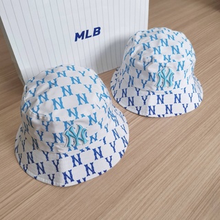 &lt;พร้อมส่ง&gt;MLB Monogram Gradation Hat หมวกปีกสีขาว โลโก้ NY สีขาว สีฟ้า 2 สี