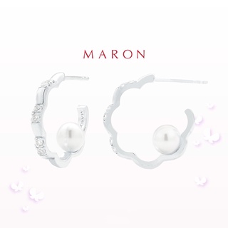 MARON - Happy Lining Pearl Earring เงินแท้925 ชุบ White Gold