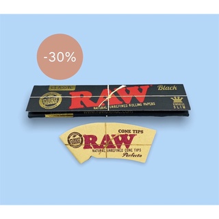 Raw Set RAWสุดคุ้ม🔥กระดาษพร้อมก้นกรoง (Black kingsize เผIไหม้ช้า 32แผ่น  + Tips)