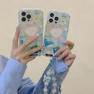 💕พร้อมส่ง💕iPhone 14 13 12 11 Pro Max เคส for เคสไอโฟน11 การ์ตูน ก้นทะเล วาฬ บางเบาพกพาง่าย โซ่มุก Case