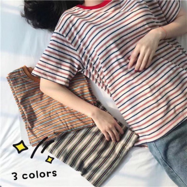 Janylucy 🐰 👕เสื้อยืดคอกลม ลายทาง สไตล์ วินเทจ M-2XL มี 3 สี 🐰#9304