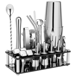 Cocktail Shaker Set, Boston Stainless Steel Bartender Kit with Acrylic Stand &amp; Cocktail Recipes Booklet