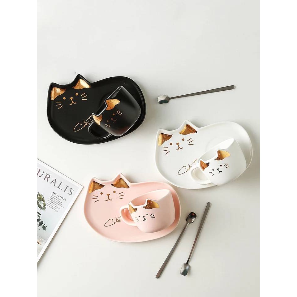 Cat ceramic cup and dish Article แมวแก้วเซรามิค เซตแก้ว+จานรองเซรามิก ///พร้อมส่ง///