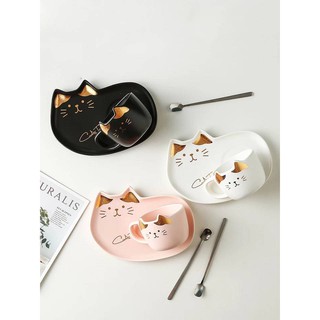 😸 Cat ceramic cup and dish Article แมวแก้วเซรามิค เซตแก้ว+จานรองเซรามิก ///พร้อมส่ง///