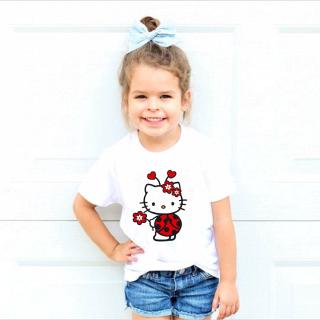 2020 เด็กทารก ฤดูร้อน Hello Kitty พิมพ์เสื้อแมวน่ารักเสื้อยืดการ์ตูนฤดูร้อนเสื้อผ้าเด็กสาวเสื้อยืดสีขาวเด็กเด็กสาวด้านบนเสื้อยืดสาวแฟชั่นสตรีทสวมใส่