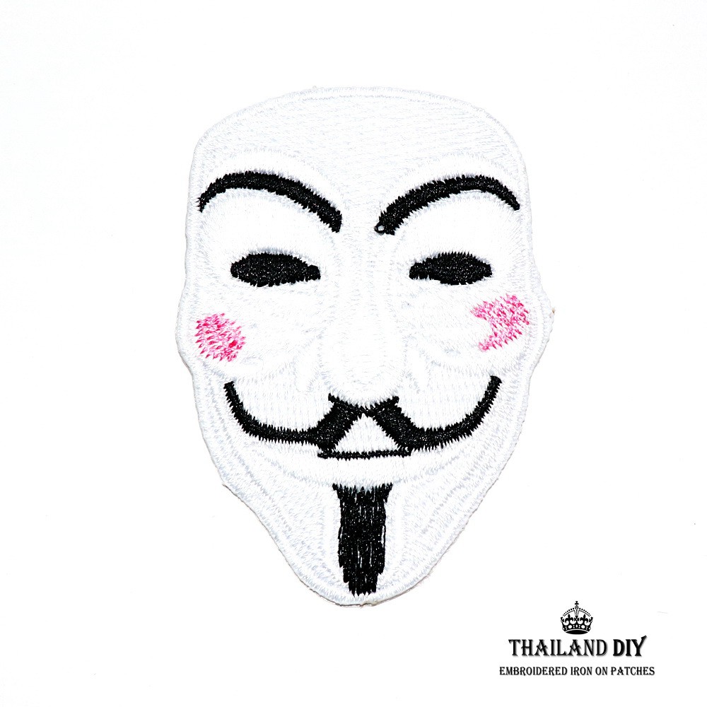 ตัวรีดติดเสื้อ หน้ากาก วี ฟอร์ เวนเดตต้า แนวน่ารัก แก้มชมพู V for Vendetta mask Patch งานปัก DIY ตัว
