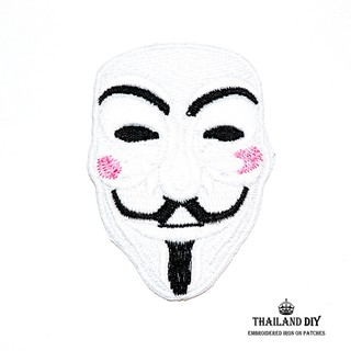 ตัวรีดติดเสื้อ หน้ากาก วี ฟอร์ เวนเดตต้า แนวน่ารัก แก้มชมพู V for Vendetta mask Patch งานปัก DIY ตัวรีด อาร์ม ติดเสื้อ