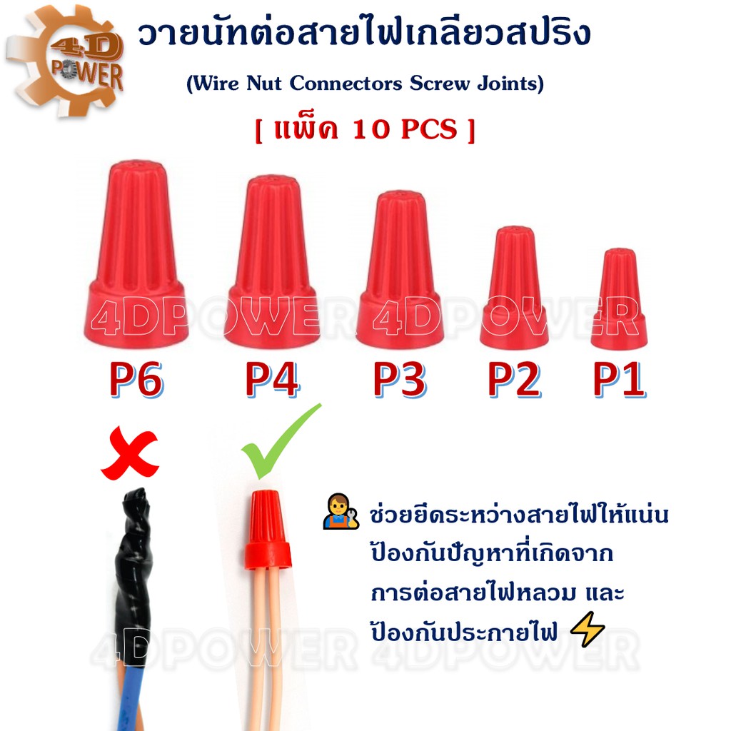 วายนัทต่อสายไฟเกลียวสปริง Wire Nut Connectors อุปกรณ์ใช้ต่อระหว่างสายไฟให้แน่น คุณภาพสูงทนทาน แพ็ค 1