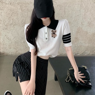 กระโปรงสั้น。กระโปรงทรงเอ。 Sweet and Spicy College Wind Salt System Girl สวมใส่ผู้หญิงสองชิ้น 2022 ฤดูร้อนแขนสั้นหมีให