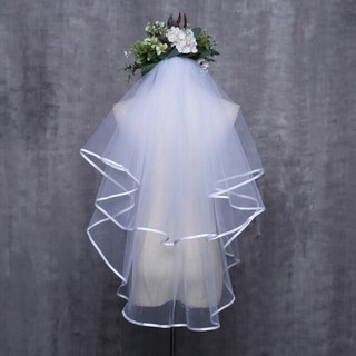 เวลเจ้าสาวสองชั้นปลายริบบิ้นพร้อมหวี - Ribbon Edge Two Layers Bridal Veil with Comb