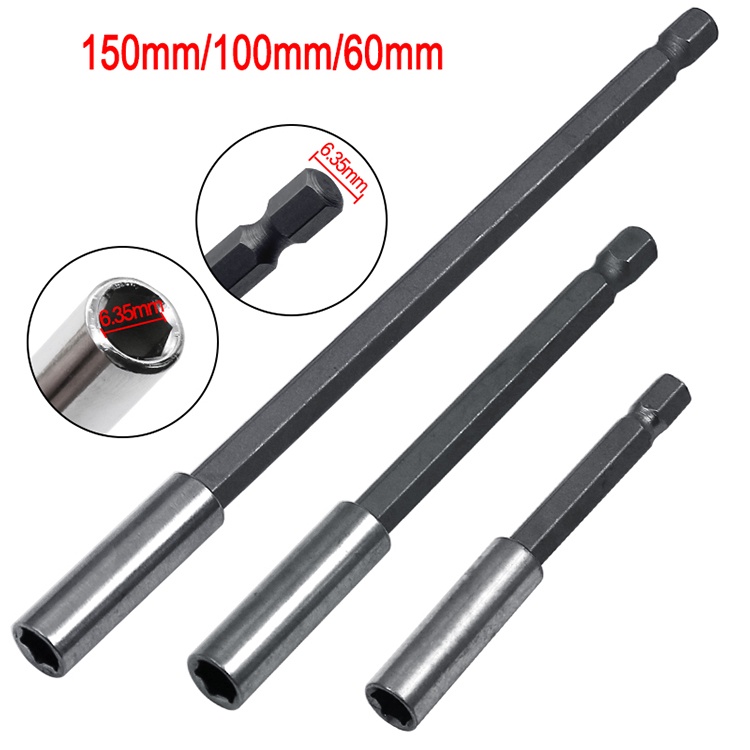 1/4in Hex Shank สว่านไฟฟ้าแม่เหล็กเชื่อมต่อ Extension Rod ไขควงผู้ถือบิต 60 75 100 150 มม.