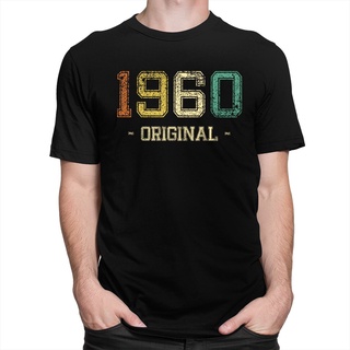 เสื้อโอเวอร์ไซ - คลาสสิกวินเทจ 1960 เสื้อเชิ้ตผู้ชายแขนสั้นผ้าฝ้ายนุ่ม 60 ปีเสื้อยืดคอโอคอพิมพ์วันเ