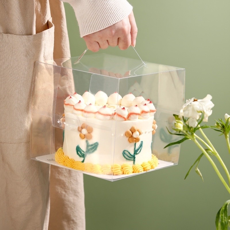 🎂 กล่องเค้กใส 💞2ปอนด์/1ปอนด์/ครึ่งปอนด์ 🔖5/10 กล่องพร้อมกระดาษรองเค้ก กล่องเค้กใสหูหิ้ว