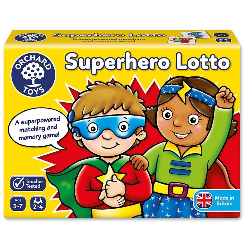 ORCHARD TOYS, Superhero Lotto Game บอร์ดเกมส์เด็ก เสริมทักษะความจำ ลิขสิทธิ์แท้ นำเข้าจากอังกฤษ ของเล่นเด็ก 3-7 ปี