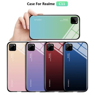 Case Realme C11 เคสเรียวมี เคสกระจกสองสี เคสเงาไล่สี ขอบนิ่ม เคสกันกระแทก สีกระจกเทมเปอร์ปลอกแก้ว ฝาหลังกันชน