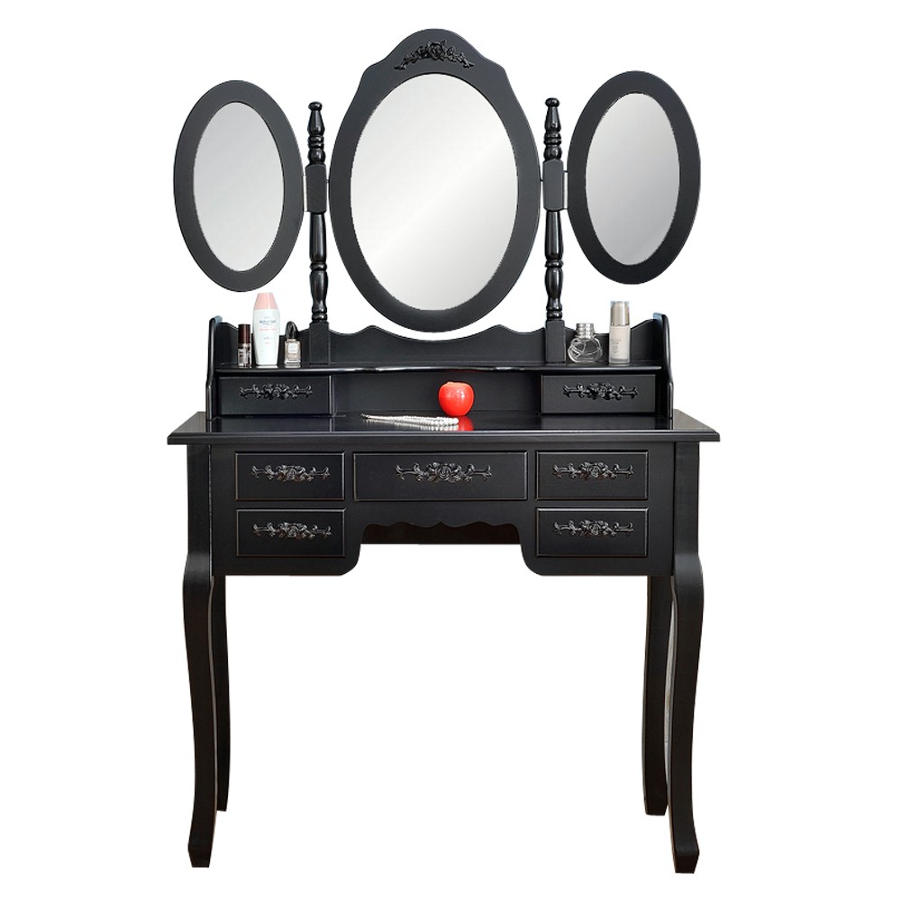 Foldable 3 Mirrors With 7 Drawers, Vanity Make Up Tables