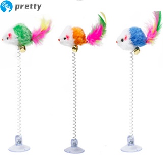 Jazeel Plush Elastic  Swing  Mouse  Cat  Toys Suction Cup Spring Feather Stick With Bell Colorful Interactive Stress