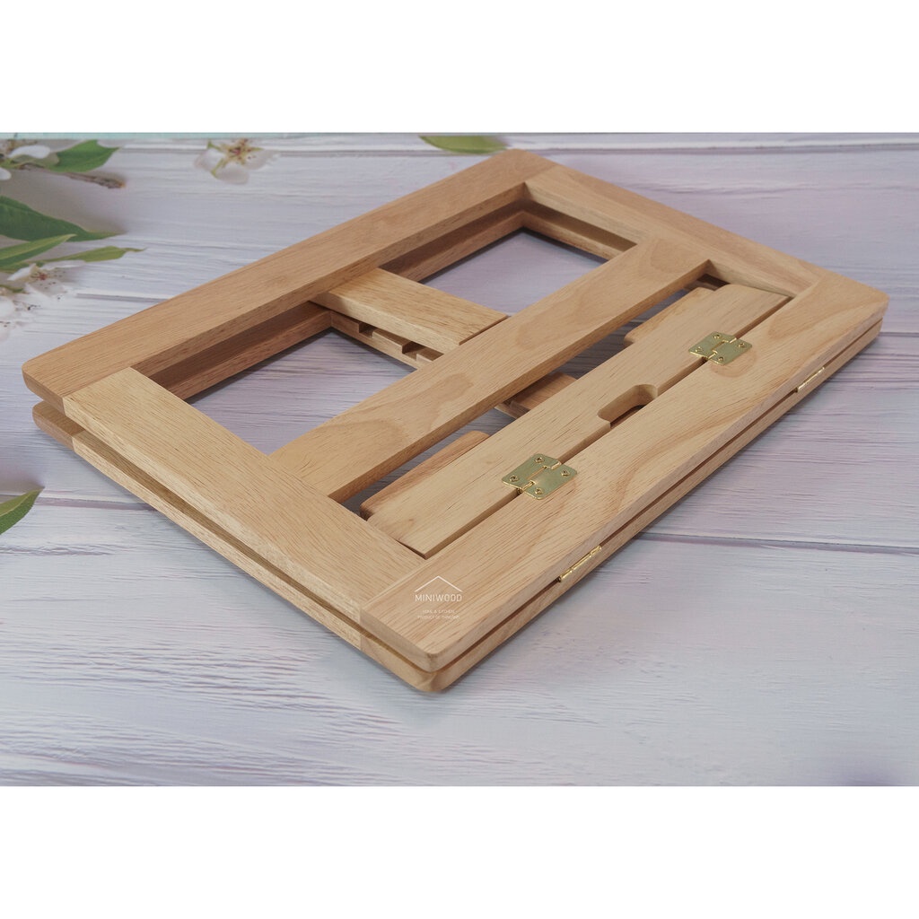 MINIWOOD ที่ตั้งโน๊ตบุ๊ค ที่วางหนังสือ ที่ตั้งหนังสือ ที่วางไอแพด ปรับระดับได้ 3 IN 1 BOOK STAND ไม้ยางพารา