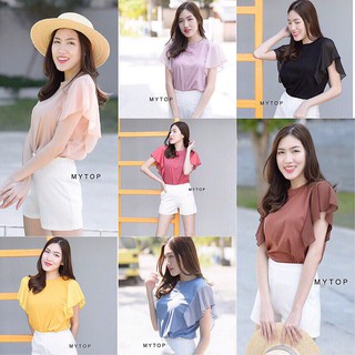 🔥My​ top​ LOT 5 เสื้อยืดแต่งระบายแขนผ้าชีฟอง (แขนมุ้ง)CARDIGAN_NISTA