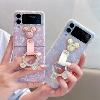 เคสโทรศัพท์มือถือ กันกระแทก ลายหินอ่อน มิกกี้เมาส์ พร้อมแหวนนิ้ว หรูหรา สําหรับ Samsung Galaxy Z Flip 4 3 5G Z Flip4 Flip3