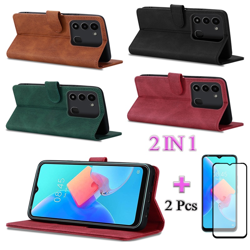 2 IN 1 Tecno Spark 8C KG5k KG5j Spark Go 2022 KG5 KG5h กระเป๋าสตางค์ซองหนังปลอกพร้อมฟิล์มนิรภัยโค้ง