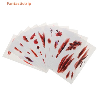 Fantastictrip สติกเกอร์รอยสักชั่วคราว ลายฮาโลวีน แวมไพร์ แมงมุม เลือด รอยแผลเป็น 10 แผ่น