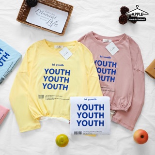 SALE หมดแล้วหมดเลย เสื้อครอป ครอปแขนยาว ลายhi youth