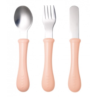 ชุดช้อนส้อมและมีดสแตนเลส BEABA Stainless Steel Training Cutlery Knife / Fork / Spoon - NUDE