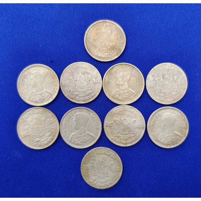 เหรียญกษาปณ์ 25 สตางค์ ปี 2520 เหรียญเก่า ใช้หมุนเวียนสมัยรัชกาลที่ 9 เนื้อทองเหลือง สะสมเองผ่านการใช้เก่าตามสภาพ(575)