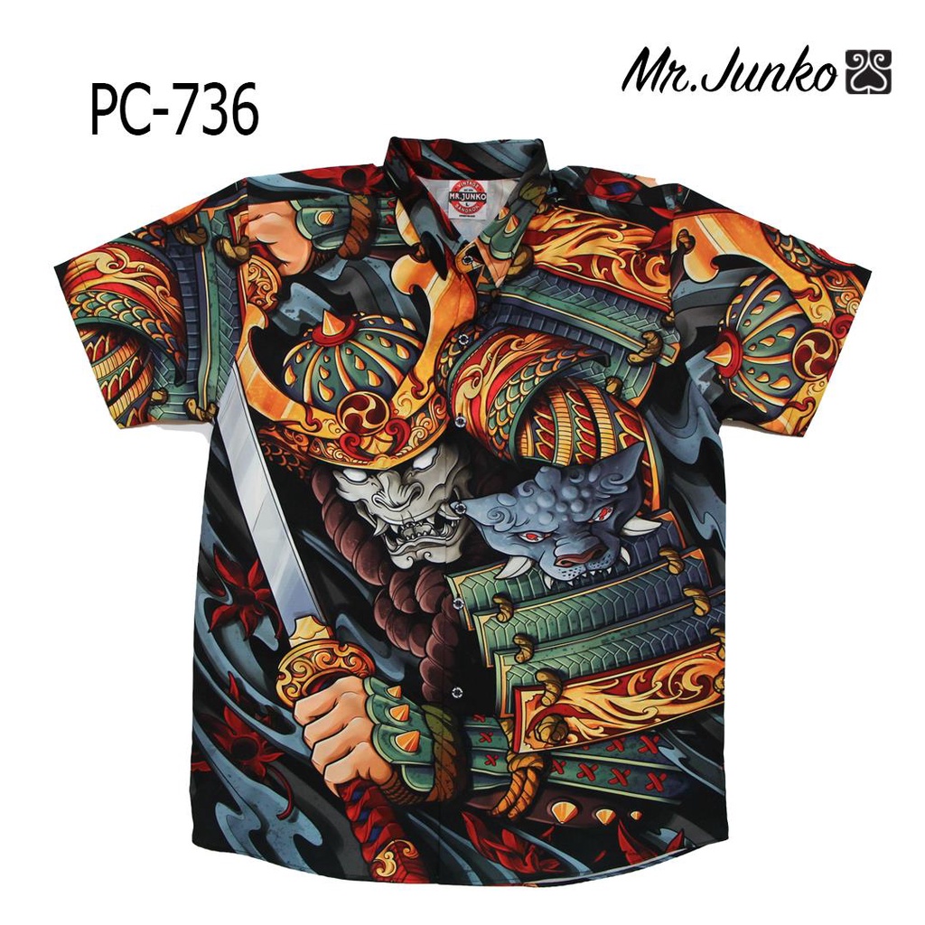 ส่งฟรี เสื้อเชิ้ต ชุดเกราะ ดาบซามูไร ผ้าซาติน นิ่ม ใส่สบายไม่ร้อน Mr-Junko PC-736
