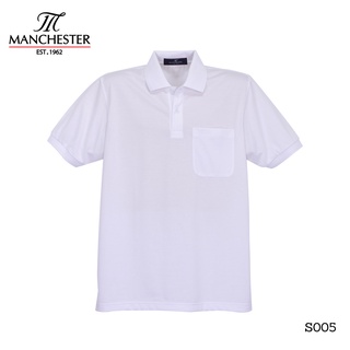 เสื้อโปโล สีขาว - สีดำ โปโล Polo แขนสั้น ทรงปกติ สำหรับ ผู้ชาย : Manchester ผลิตจาก ผ้าฝ้าย COTTON USA™ สวมใส่สบาย