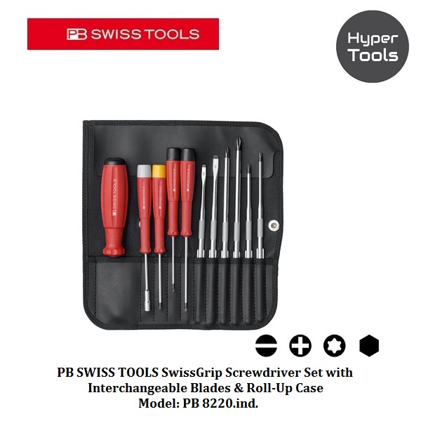 PB SWISS TOOLS ชุดไขควง SwissGrip พร้อมใบมีดและเคสม้วนได้ - รุ่น: PB 8220.ind.