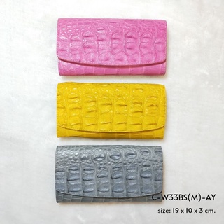 Prang Crocodile Leather Tri-fold Long Wallet กระเป๋าสตางค์ หนังจระเข้ สามพับยาว C-W33BS(M)1-AY