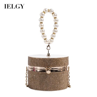 IELGY Cylindrical bright diamond pearl chain portable fashion chain messenger bag women