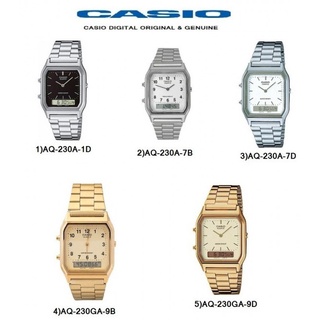 นาฬิกาผู้หญิง Casio AQ-230A Casio สองระบบ เข็ม+ดิจิตอล นาฬิกาข้อมือ สายสแตนเลส รุ่น AQ-230A-1D/AQ-230A-7D/AQ-230A-7B