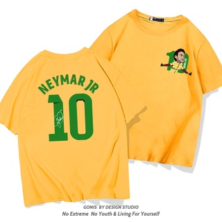 เสื้อยืด ผ้าฝ้ายแท้ พิมพ์ลาย neymar No. สไตล์ยุโรป บราซิล 230 กรัม เสื้อยืดแขนสั้น ผ้าฝ้ายแท้ พิมพ์ลายฟุตบอล ทรงหลวม แฟช