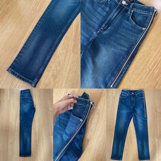 MOTTOM - MUM JEANS มัม กางเกงยีนส์ผู้หญิงทรงเองสูงขากระบอกเล็ก สีเข้ม