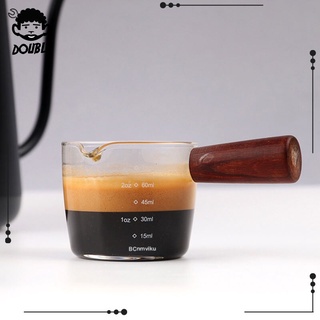 [DOUBLE] Espresso Coffee Glass Measuring Cup Wooden Handle Clear Scale Milk Measure Cup Ounce Wine Shot Glass Cup Coffee Making Tools