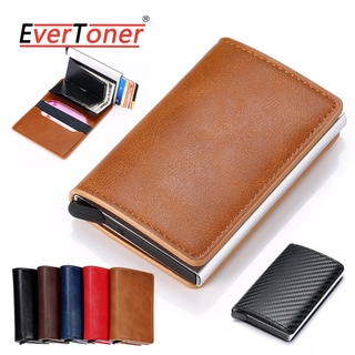 Evertoner กระเป๋าสตางค์ หนัง PU อลูมิเนียม โลหะ สไตล์วินเทจ ใส่บัตรเครดิตได้ สําหรับผู้ชาย และผู้หญิง