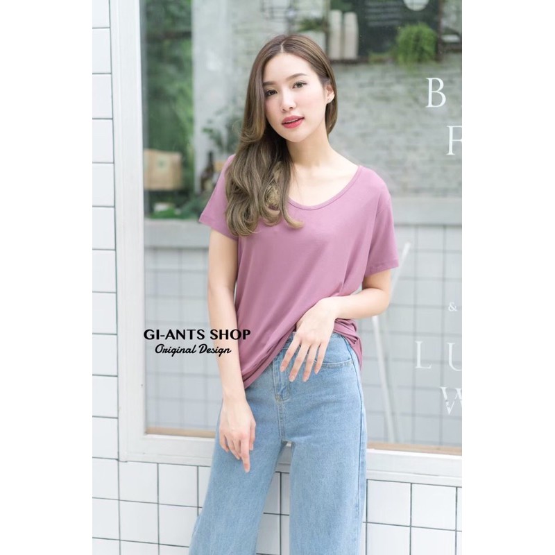 Acasey เสื้อยืดผู้หญิง คอยูกุ้นใหญ่ เรย่อน อก 38-40 เนื้อผ้าเกรดคุณภาพ